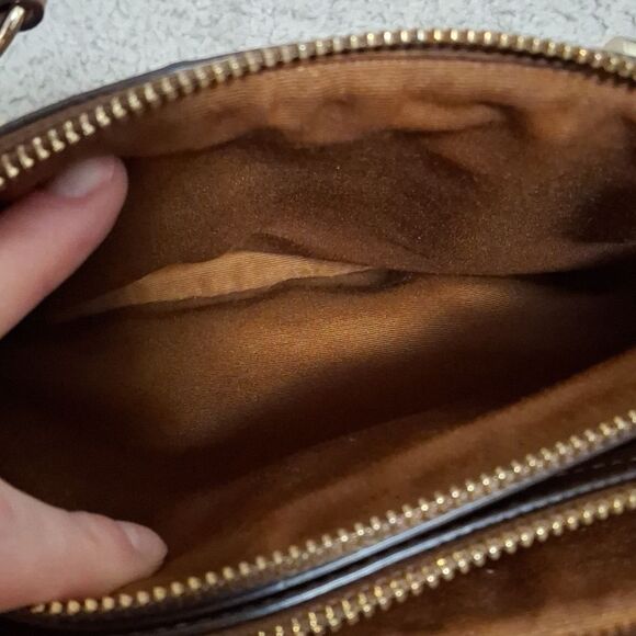 COACH Mini Christie Carryall Purse Crossbody Signature Brown Gold Logo - Picture 6 of 10